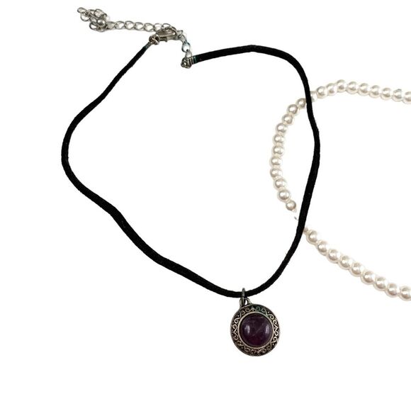 Western Bohemian Faux Leather Stone Choker Necklaces Pearl Elastic Choker Bundle - Picture 5 of 5